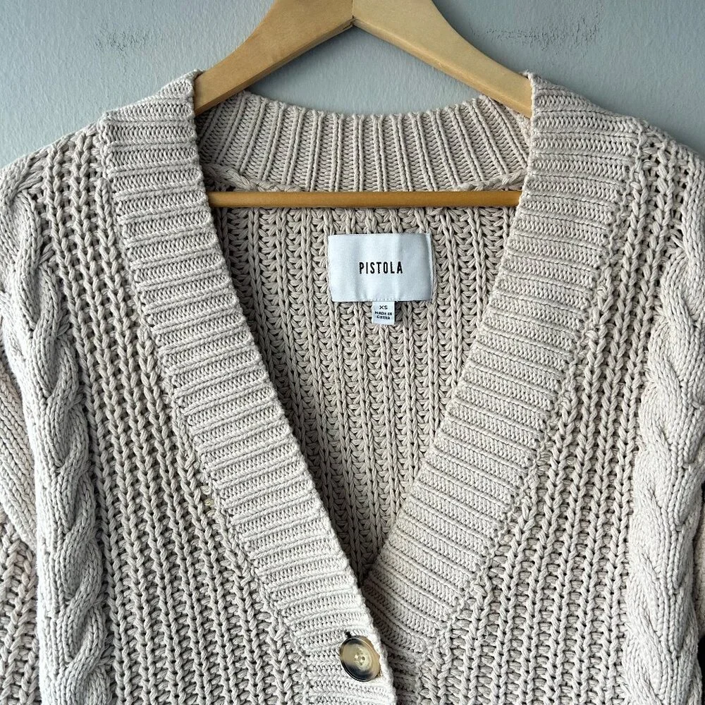 Pistola Cable Knit Cardigan Women XS Beige Chunky Knit Cotton - Picture 3 of 9